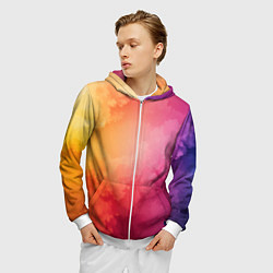 Толстовка 3D на молнии мужская Облака краски, цвет: 3D-белый — фото 2