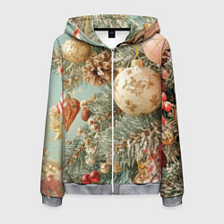 Толстовка 3D на молнии мужская Елочные новогодние игрушки, цвет: 3D-меланж