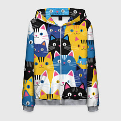 Толстовка 3D на молнии мужская Много цветных котиков, цвет: 3D-меланж