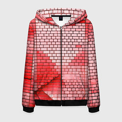 Толстовка 3D на молнии мужская Красные кирпичики, цвет: 3D-черный