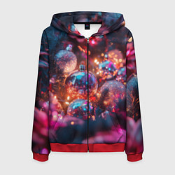 Толстовка 3D на молнии мужская Новогодние шары и фиолетовые блески, цвет: 3D-красный