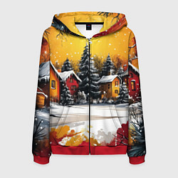 Толстовка 3D на молнии мужская Новогодний двор, цвет: 3D-красный