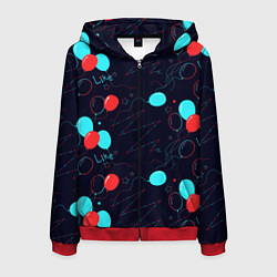 Толстовка 3D на молнии мужская Воздушные шары для праздника, цвет: 3D-красный