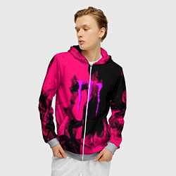 Толстовка 3D на молнии мужская Monster energy fire pink, цвет: 3D-меланж — фото 2