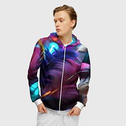 Толстовка 3D на молнии мужская Перья неоновой птицы, цвет: 3D-белый — фото 2