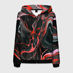 Толстовка 3D на молнии мужская Красно-чёрный мрамор, цвет: 3D-черный