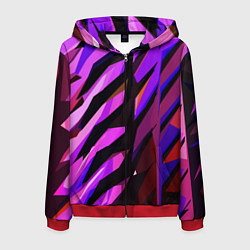 Толстовка 3D на молнии мужская Фиолетово -чёрная абстракция, цвет: 3D-красный