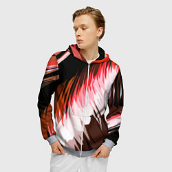 Толстовка 3D на молнии мужская Красно-белая абстракция на чёрном фоне, цвет: 3D-меланж — фото 2