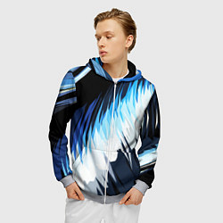 Толстовка 3D на молнии мужская Бело-синие острые полосы, цвет: 3D-меланж — фото 2