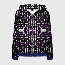 Толстовка 3D на молнии мужская Чёрно-фиолетовые диагональные полосы на белом фоне, цвет: 3D-синий