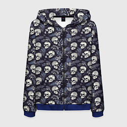 Толстовка 3D на молнии мужская Черепа и ветви пальмы, цвет: 3D-синий
