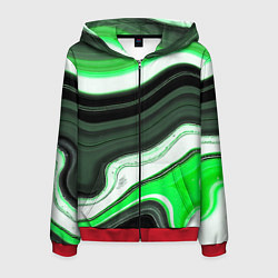 Мужская толстовка на молнии Волнистые горизонтальные чёрно-зелёные полосы на б