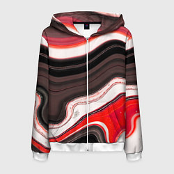 Толстовка 3D на молнии мужская Волнистые горизонтальные чёрно-красные полосы на б, цвет: 3D-белый