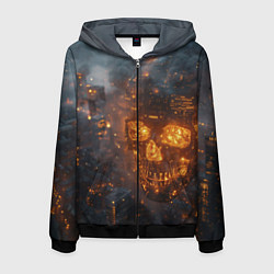 Толстовка 3D на молнии мужская Череп - огонь, цвет: 3D-черный