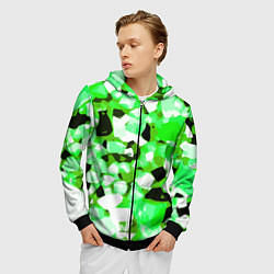 Толстовка 3D на молнии мужская Green and white abstraction on a black background, цвет: 3D-черный — фото 2
