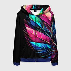 Толстовка 3D на молнии мужская Букет из цветных перьев - неон, цвет: 3D-синий