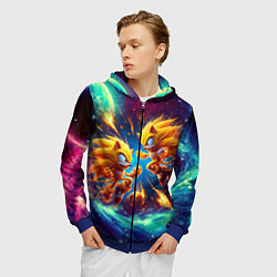 Толстовка 3D на молнии мужская Битва Соника и Шэдоу в космосе в фильме, цвет: 3D-синий — фото 2