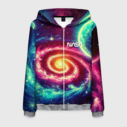 Толстовка 3D на молнии мужская Spiral galaxy - neon glow, цвет: 3D-меланж
