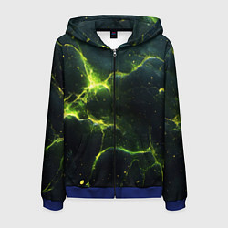 Толстовка 3D на молнии мужская Разбитая плита с зеленым светом, цвет: 3D-синий