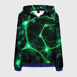 Толстовка 3D на молнии мужская Зеленый нейроны, цвет: 3D-синий