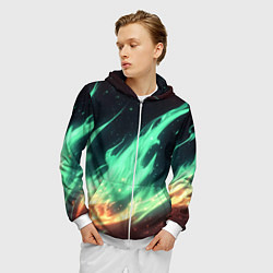 Толстовка 3D на молнии мужская Зеленое абстрактное пламя, цвет: 3D-белый — фото 2