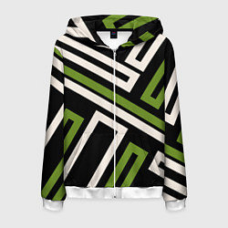 Толстовка 3D на молнии мужская Прямоугольники по диагонали-зеленый, черный, цвет: 3D-белый
