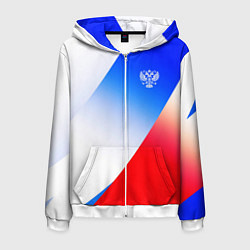 Толстовка 3D на молнии мужская Герб России на фоне цветов флага градиент, цвет: 3D-белый