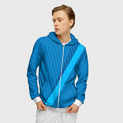 Толстовка 3D на молнии мужская Сине-голубой с широкой полосой, цвет: 3D-белый — фото 2