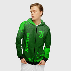 Толстовка 3D на молнии мужская Juventus - green gradient вертикально, цвет: 3D-черный — фото 2