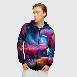 Толстовка 3D на молнии мужская Неоновая галактическая спираль - нейроарт, цвет: 3D-черный — фото 2