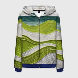 Толстовка 3D на молнии мужская Лаймовые волны, цвет: 3D-синий