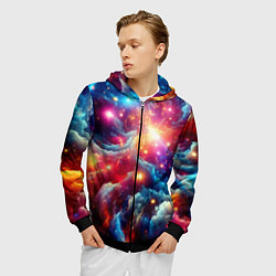 Толстовка 3D на молнии мужская Colorfull neon space clouds - ai art fantasy, цвет: 3D-черный — фото 2