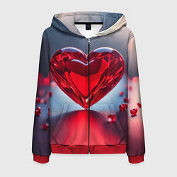 Мужская толстовка на молнии Хрустальное красное сердце на сером фоне с боке