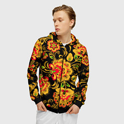 Толстовка 3D на молнии мужская Хохлома - роспись, цвет: 3D-черный — фото 2