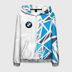 Толстовка 3D на молнии мужская Бмв - фрагментация синяя, цвет: 3D-меланж