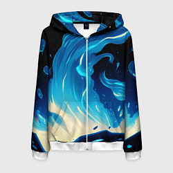 Толстовка 3D на молнии мужская Бело-синее пламя из абстрактных красок, цвет: 3D-белый