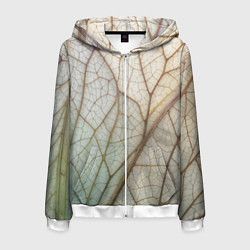 Толстовка 3D на молнии мужская Прожилки листика, цвет: 3D-белый