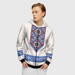Толстовка 3D на молнии мужская Славянская вышиванка - узор обережник, цвет: 3D-черный — фото 2