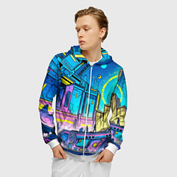 Толстовка 3D на молнии мужская Космический город, цвет: 3D-белый — фото 2