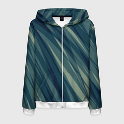 Толстовка 3D на молнии мужская Зеленовато-синий полосы, цвет: 3D-белый
