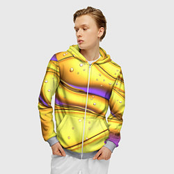Толстовка 3D на молнии мужская Золотые волны с фиолетовым свечением, цвет: 3D-меланж — фото 2