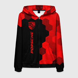 Толстовка 3D на молнии мужская Porsche - red gradient по-вертикали, цвет: 3D-черный