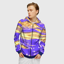 Толстовка 3D на молнии мужская Фиолетово-золотая жидкая текстура, цвет: 3D-синий — фото 2