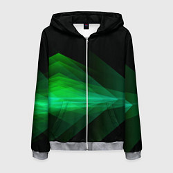Толстовка 3D на молнии мужская Неоновая зеленая абстракция на черном фоне, цвет: 3D-меланж