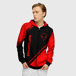 Толстовка 3D на молнии мужская Evangelion - red gradient вертикально, цвет: 3D-черный — фото 2
