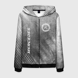Толстовка 3D на молнии мужская Mercedes - grey gradient вертикально, цвет: 3D-черный