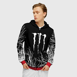 Толстовка 3D на молнии мужская Monster energy лес, цвет: 3D-красный — фото 2