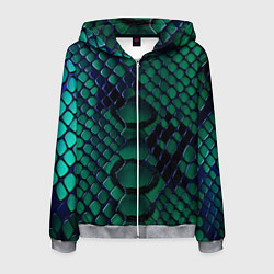 Толстовка 3D на молнии мужская Бирюзовая змеиная кожа, цвет: 3D-меланж