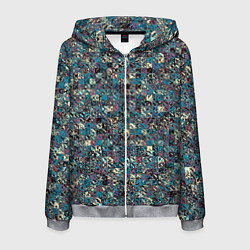 Толстовка 3D на молнии мужская Бордово-голубой квадратный паттерн, цвет: 3D-меланж