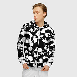 Толстовка 3D на молнии мужская Модная чб абстракция - нейроарт, цвет: 3D-белый — фото 2
